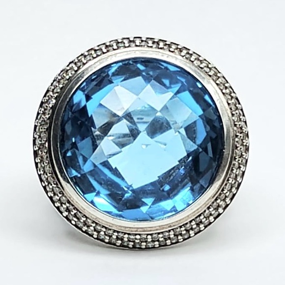 David Yurman Cerise 18mm Blue Topaz Diamond Ring - Picture 1 of 8
